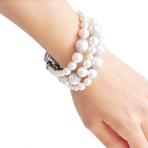 White Pearl Bands Compatible with Samsung Gear S2 Smartwatch Bands Exercising Elastic Stretch Handmade Jewelry Bracelet Watch Replacement Strap Wr...