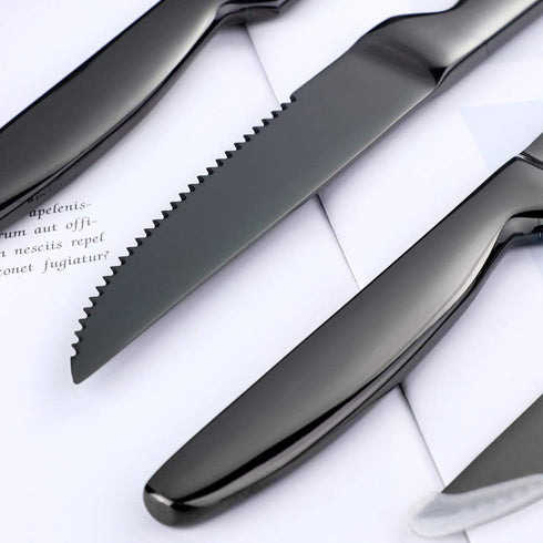 Steak Knife Set, 4-Piece Serrated Black Steak Cutlery Steak Knife, Stainless Steel Steak Cutlery Knife for Home, Restaurant, Hotel, 22cm...