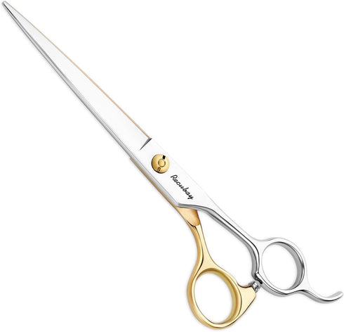 Dog Cat Scissors for Grooming, Pet Shears for Thick Coats and Matted Hair, Thinner Curved Straight Chunker Stainless Steel Shears (7.0" Straight G...