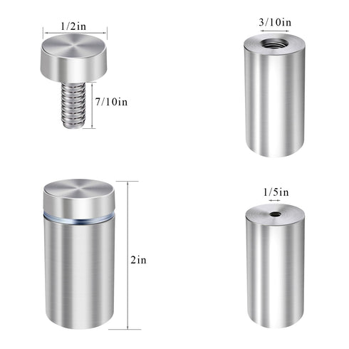 1/2” Dia x 2” L Standoffs Screws for Acrylic, Silver Sign Standoff Wall Mounts Hardware 16 Pack, Stainless Steel Stand Off Holder for Glass Board ...