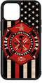 Wood Fireman American Flag Thin Red Line US Firefighter Case - Compatible with iPhone 14 Plus - Durable Non-Slip TPU Rubber Shockproof Slim Case (...