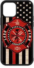 Wood Fireman American Flag Thin Red Line US Firefighter Case - Compatible with iPhone 14 Plus - Durable Non-Slip TPU Rubber Shockproof Slim Case (...