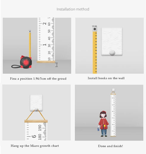 Kids Growth Chart, Wood Frame Fabric Canvas Height Measurement Ruler from Baby to Adult for Child's Room Decoration 7.9 x 79in (7.9 x 79in, Cartoo...