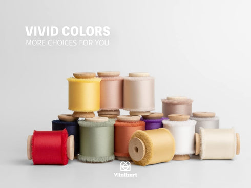 Vitalizart Silk Satin Ribbon 1-1/2 inch x 15 Yard with Wooden Spool Champagne & Nude Handmade Frayed Ribbons for Gift Wrapping Baby Shower Wedding...