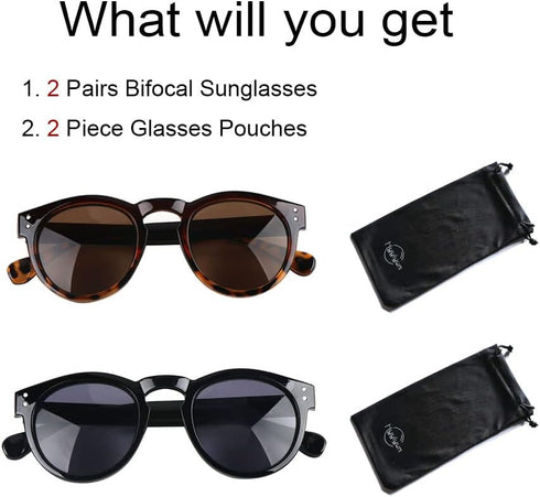 2 Pack Reading Sunglasses Bifocal for Women,Outdoor Reader Glasses Vintage Round Shape...