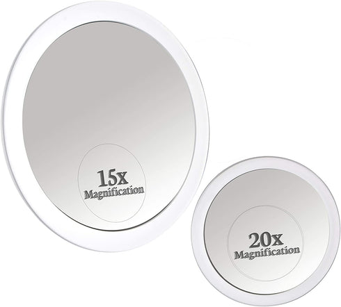 MIRRORVANA 20X & 15X Magnifying Mirror Set with 3 Suction Cups Each - Compact & Travel Ready Mirror for Makeup - Sizes: 6" and 4" Wide...