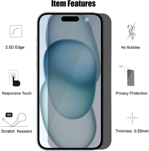 (3+3) For iPhone 15 Plus (6.7") (3 Pack) Anti Spy Private Tempered Glass Film Privacy Screen Protector and (3 Pack) Camera Lens Protector [Not Aff...