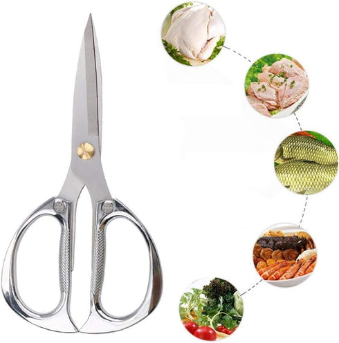 Multi-purpose Kitchen Shears Scissors, Heavy Duty Stainless Steel Scissors with Strong Straight Edge Snips (Silver)...