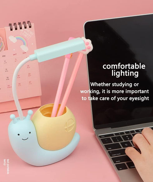 Cute Kids Lamp with Pen Holder,LED Desk Lamp for Child,Snail Shape USB Charging Student Learning Eye Protection Lamp with 360° Bendable Adjustable...