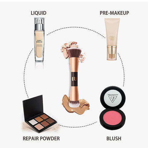 Face Foundation Brush, 2in1 Double Ended Makeup Brushes, Blush Brush, Loose Powder Brush for Blending Liquid Powder, Concealer Cream Cosmetics Mak...
