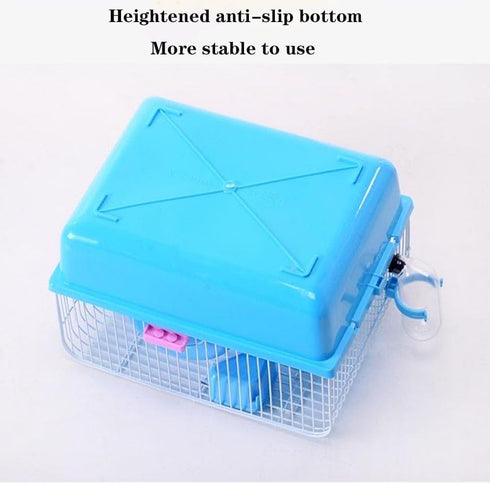 Pet Hamster Cage with Running Wheel Water Bottle Food Basin Portable Carrier House Mice Home Habitat for Going Out, Traveling (Blue)...
