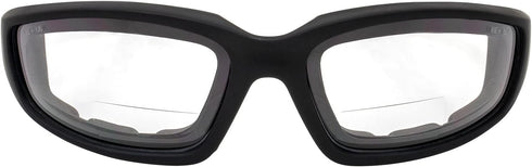 Birdz Eyewear Oriole Padded Safety Bifocal Motorcycle Glasses Black Frame Clear Lenses 1.5 Magnification Carry Bag...