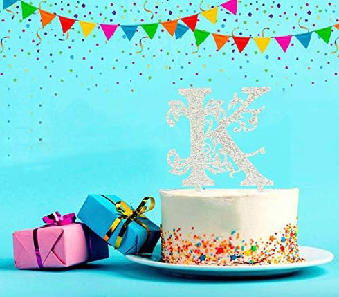 Letter K Cake Topper, Silver Acrylic Letter K Cake Topper for Wedding/Bridal Shower/Engagement/Birthday Party Decorations...