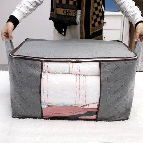Clothes Storage Bag Foldable Storage Bin Closet Organizer With Reinforced Handle Sturdy Fabric Clear Window For Sweaters, Coats, T-shirts, Blanket...