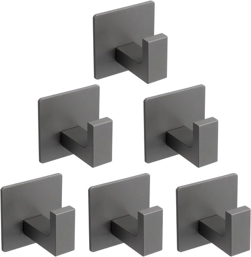 Bath Towel Hooks, 6 Pack Self Adhesive Square Coat Hooks, Sturdy No Drilling Robe Hook, Stainless Steel Heavy Duty Clothes Hanger, Wall Hooks for ...