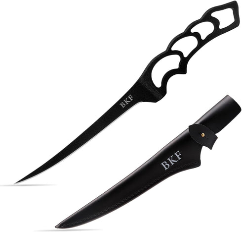 BKF Pro 7" Fillet Knife Fishing Knife Stainless-Steel Blade for Filleting and Boning with Sheepskin Protective Sheath, Fishing Gear and Equipment,...