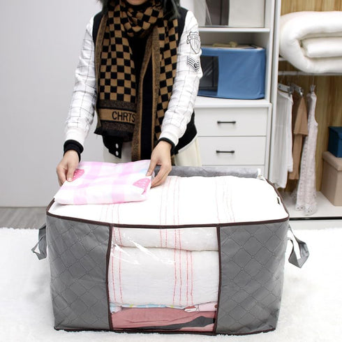 Clothes Storage Bag Foldable Storage Bin Closet Organizer With Reinforced Handle Sturdy Fabric Clear Window For Sweaters, Coats, T-shirts, Blanket...
