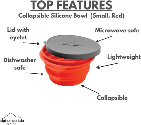 Collapsible Silicone Bowl with Lid for Camping and Backpacking - Camping Dishware Gear Essentials in Small/Red (Made by Caddis Sports, Inc.)...