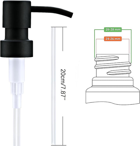 Black Soap Dispenser Pump Replacement - Matte 304 Stainless Steel Hand Soap and Lotion Dispenser Pumps Replacement for Regular Glass Mouth Bottles...
