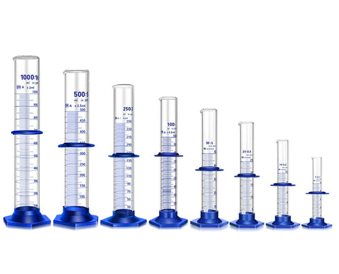 Thick Glass Graduated Cylinder Measuring Liquid Lab Cylinders with Anti-falling Plastic Base and Bumper Guards and Cylinder Brush (glass, 50ML)...