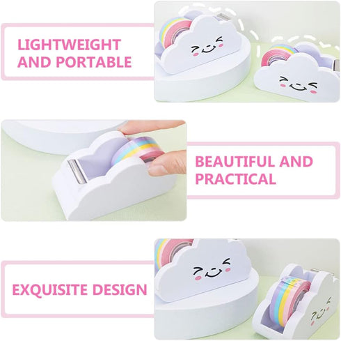 Cloud Tape Dispenser, Delicate Cartoon Tape Cutter with Rainbow Tape, Plastic Desktop Tape Dispenser for Girls Women Home Office Stationery Suppli...