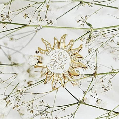 2Pcs Fashion Enamel Starry Sky Moon Brooch Pin and White Enamel Sun Brooch Pin Collar Badge Corsage Jewelry Women...