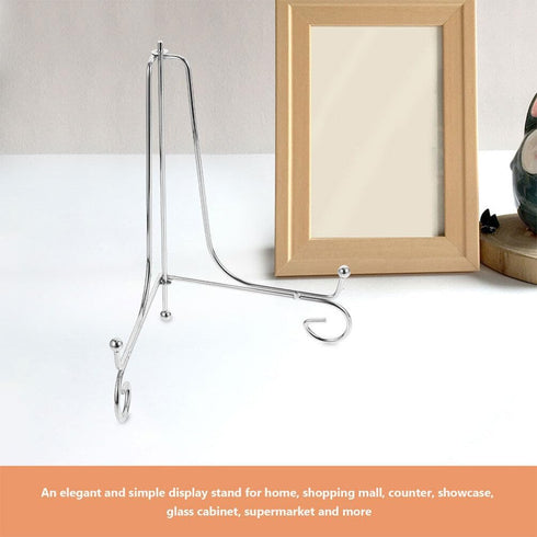 HOMSFOU Iron Plate Stand Plate Display Holder Silver Easel Stand Picture Frame Holder Photo Showing Rack for Dish Platter Book Tabletop Art...
