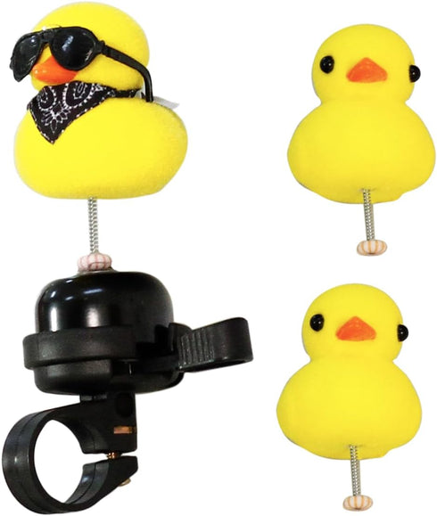 Bobbleheads Yellow Duck Bike Bell Spring Loaded Yellow Duck Bicycle Bell Bike Bells for Kids Bike Accessories a bicycle bell with 3 little yellow ...
