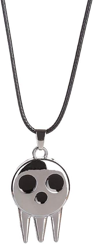 Black Enamel Silver Plated Metal Leather Chain Ghost Specter Pendant Necklace...