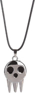 Black Enamel Silver Plated Metal Leather Chain Ghost Specter Pendant Necklace...