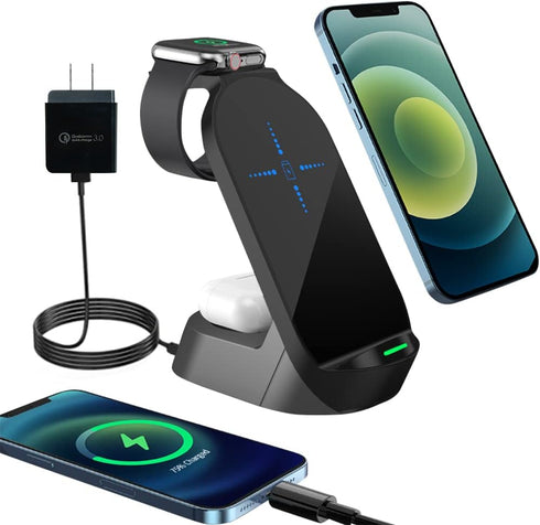 Wireless Charging Station 4 in 1, Dsoar 15W Fast Charging Station for Apple iWatch, AirPods 2/3, Compatible with iPhone/Samsung Galaxy and Any Qi ...