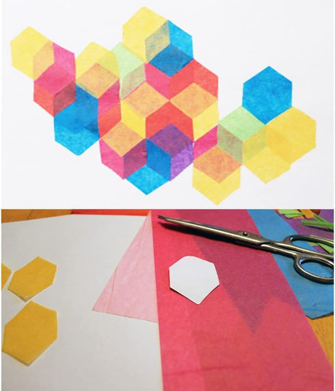 Exquiss 2400pcs Precut Hexagon Tissue Paper 2.4 x 2.2 Inch for Art Craft Tissue Paper Decorative Art Rainbow Kids DIY Handcraft Wall Art...