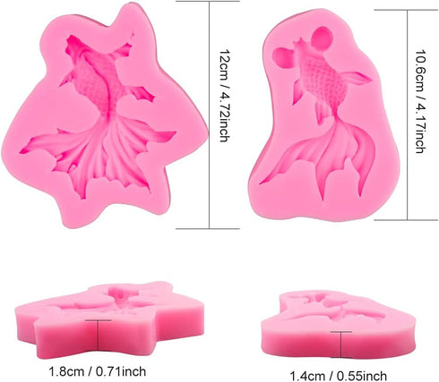 Goldfish Fondant Molds,Set of 2 3D Realistic Shaped Japanese Koi Fish Carp Silicone Molds,for Chocolate Candy Sugar Paste Fondant Craft Cake Cupca...