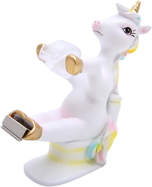 Unicorn Sitting on a Toilet Tape Dispenser, Unique Desk Accessory, Funny Office Supplies, 5.25 Inches...