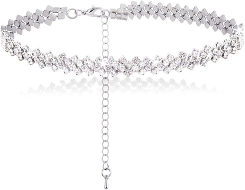 Tennis Choker for Women,Sparkly Rhinestone Necklace Dainty Cubic Zirconia Chunky Necklace,Fake Faux Diamond Chain Prom Party Bling Shiny Wedding N...