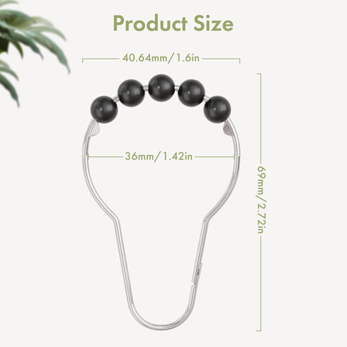 Amazer Black Shower Curtain Hooks, Decorative Rust Proof Acrylic Balls Shower Curtain Hooks, Stainless Steel Shower Hooks for Shower Curtain Bathr...