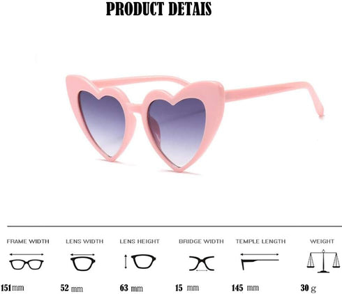 Love Heart Shaped Sunglasses for Women - Vintage Cat Eye Mod Style Retro Glasses as Christmas gift...