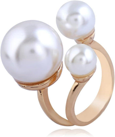 Caiyao 3 Pearls Promise Ring for Women Girls Statement Expandable Adjustable Big Imitation Pearl Ball Open Band Wrap Rings Comfort Fit Engagement ...