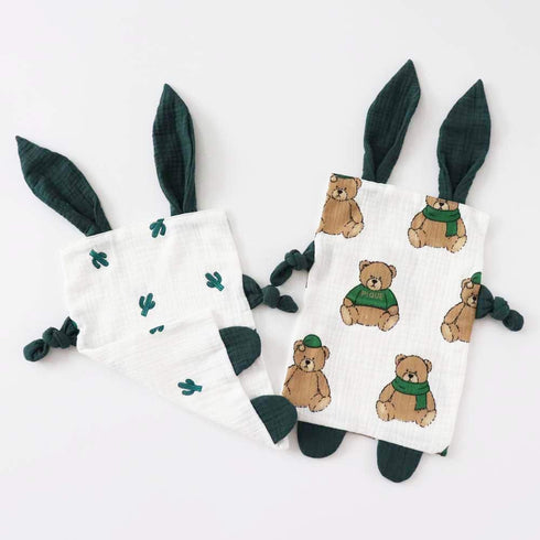Bunny Security Blanket for Boys and Girls,Cotton Soft Breathable Muslin Soothing Towel Appeasing Toy for Infant,Newborn Gift,2 Pcs Set (BigBear&Ca...