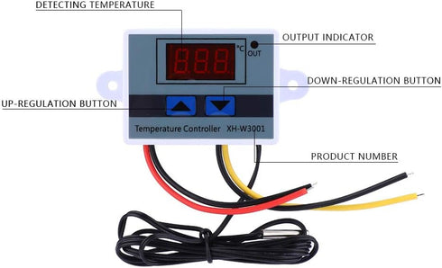 Temperature Controller, DC 12V 120W Digital LED Temperature Controller Module XH-W3001 Mini Thermostat Switch with Waterproof Sensor Probe...