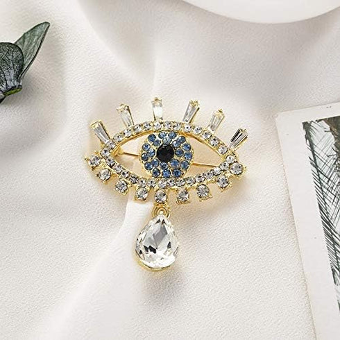 ROFARSO Lucky Charm Evil Eye with Tears Aojo Brooch Pin for Women Fully-Jewelled with Rhinestone Crystal for Wedding Party Prom Gift Accessories f...