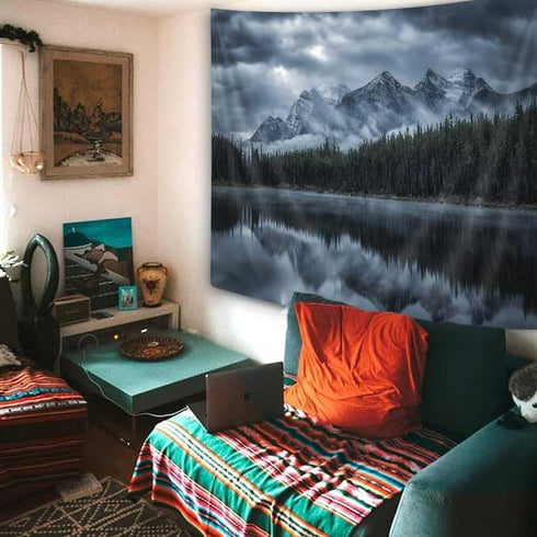 JAWO Landscape Tapestry Wall Hanging, Lake with Mountain Forest Landscape Wild Nature Scenic, Polyester Fabric Wall Tapestry for Home Living Room ...