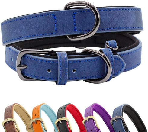SUFEI Leather Soft Padded Dog Collar Breathable Adjustable Waterproof Tactical Pet Collar with Metal Buckle for Small Medium Dogs (S, Dark Blue)...