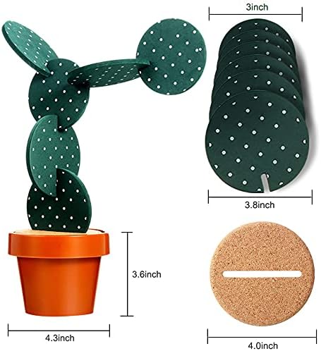Coasters Cactus Set of 6 DIY Funny Coasters for Drinks with Flowerpot Holder,Novelty Coasters Cactus Gifts for Bar Home Decor (Green with Point)...