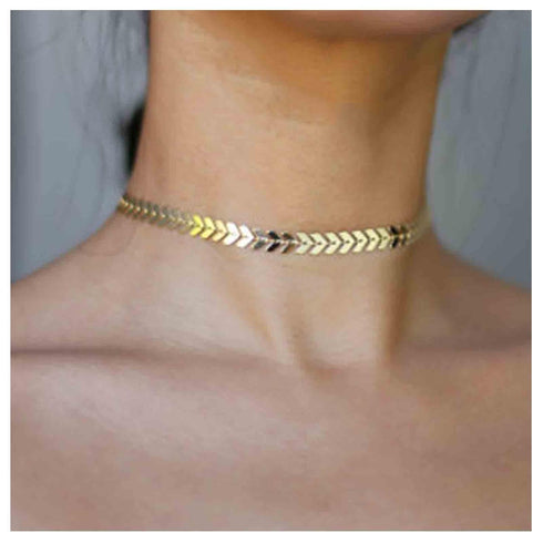 Boho Fishbone Necklace Choker Chain Gold Chevron Choker Necklace Minimalist Fish Bone Clavicle Necklace Arrow Chain Short Necklace Jewelry for Wom...