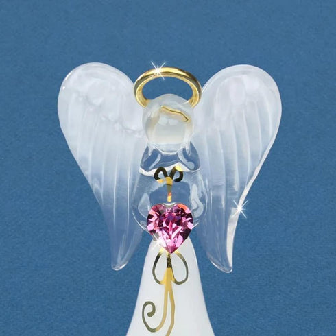 Glass Baron Angel 'I'm Blessed' - Angel Heart Figurine - White, Pink, Clear - Modern - Mirrored Base...
