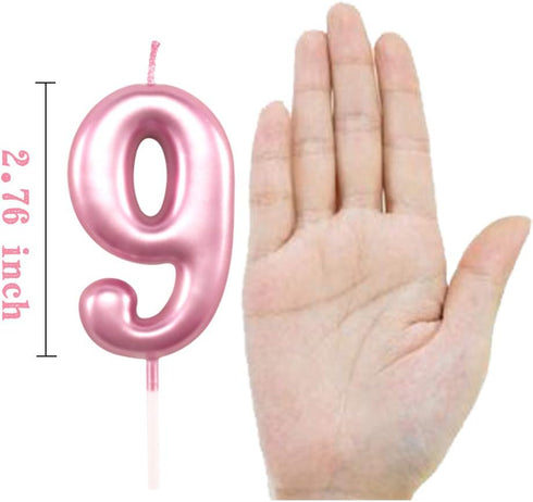 9th Birthday Candle Nine Years Pink Happy Birthday Number 9 Candles for Cake Topper Decoration for Party Kids Adults Numeral 90 59 29 91 94 99...