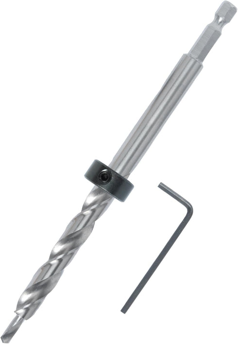 POWERTEC 71933-P2 1/4" Hex Shank Pocket Hole Drill Bit, Replacement Twist Step Drill Bit with Depth Stop Collar for Pocket Hole Jig System, Precis...
