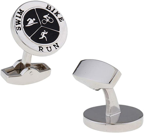 Triathlon Triathlete Swim Bike Run Round Pair Cufflinks...
