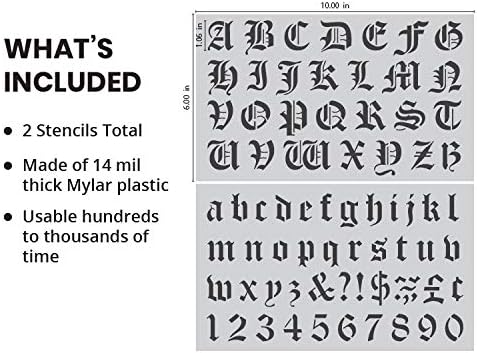 Stencil Stop Gothic Font Lettering Stencil - Reusable Old English Font Stencil Template for DIY Projects, Painting, Drawing, Crafts - 14 mil Mylar...
